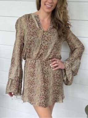 Parker Silk Mini Dress Size XS Cream and Brown